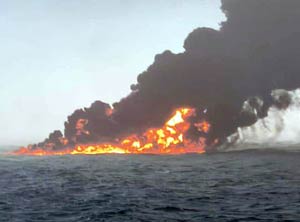 Collisione e incendio
nel Mare del Nord