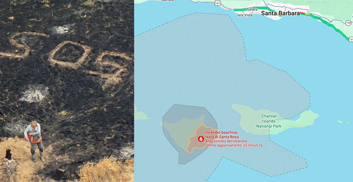 Lancia l'SOS e l'isola va a fuoco
